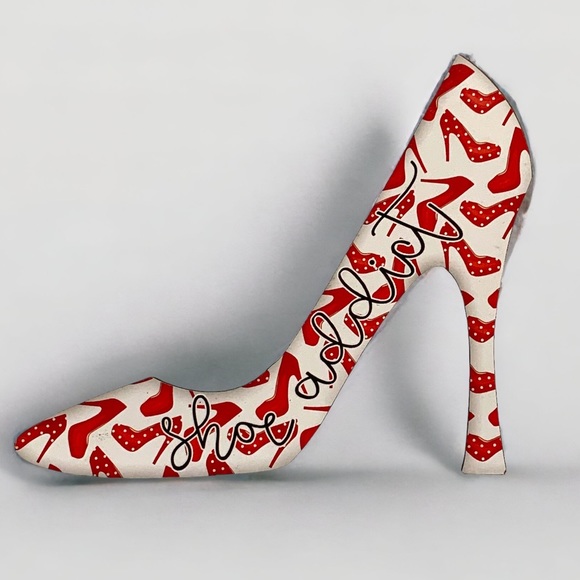 Plaque High Heel Shoe Addict Graphic Wall Sign Hang or Freestanding 10 X 8 in - Picture 2 of 11